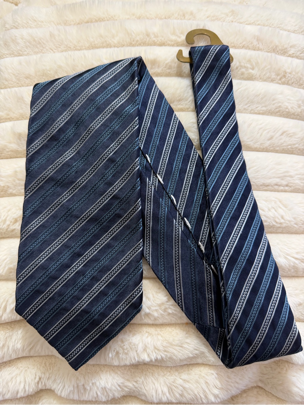 Massimo Bizzochi  Navy Silk Diagonal Stripe Tie